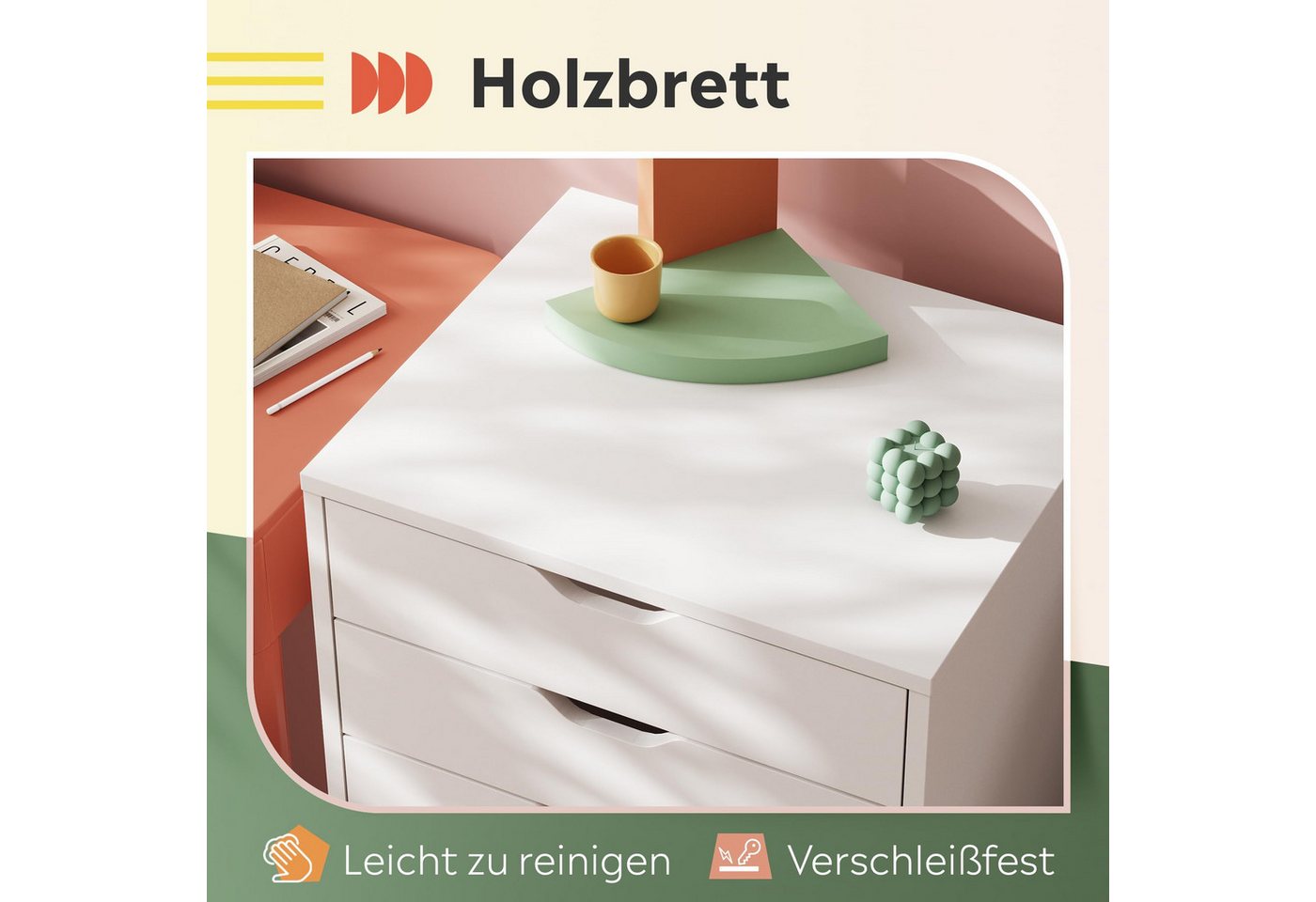 DEVAISE Rollcontainer Mobiler Aktenschrank mit 5 Schubladen & Tür, (47 x 40 x 65 cm), abschließbar, Druckerständer, für Homeoffice, Büro – Bild 4 von 5