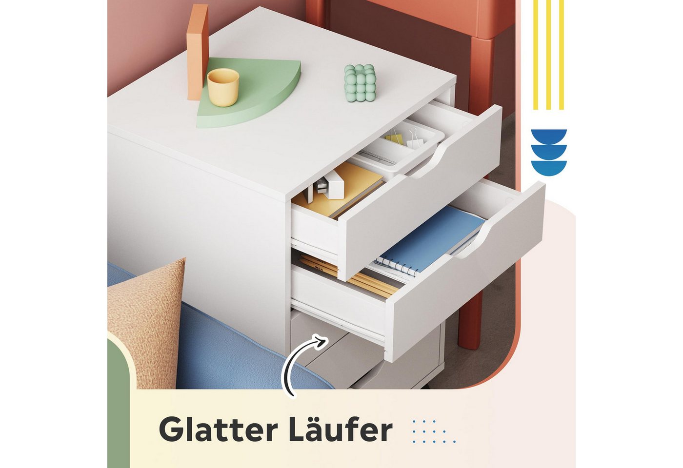 DEVAISE Rollcontainer Mobiler Aktenschrank mit 5 Schubladen & Tür, (47 x 40 x 65 cm), abschließbar, Druckerständer, für Homeoffice, Büro – Bild 5 von 5