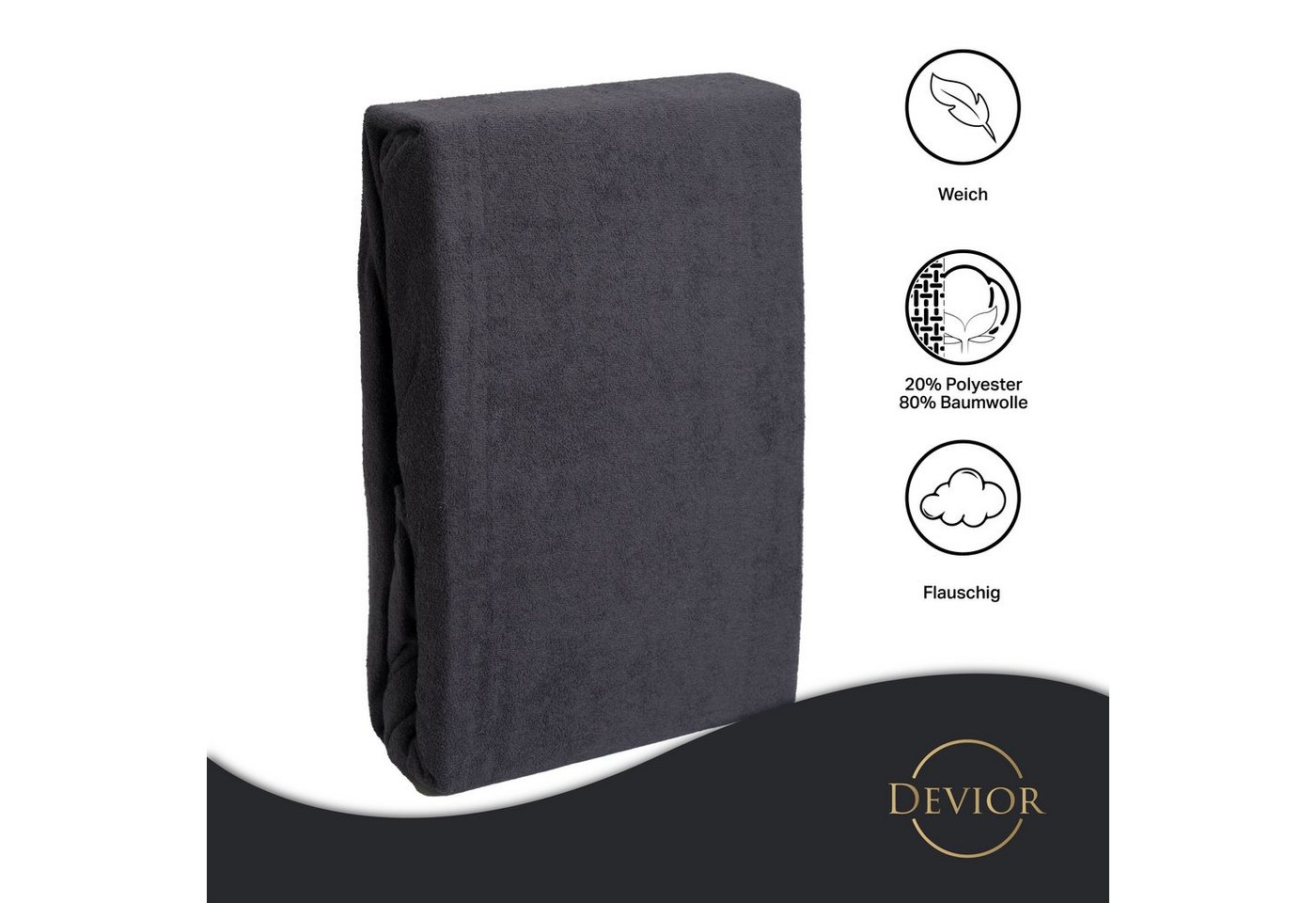 Devior Spannbettlaken Frottee 80% Baumwolle 20% Polyester, Winterspannbettlaken mit 160 g/m², Frottee, Gummizug: Rundumgummizug, 90 x 200 cm für Standardmatratz – Bild 3 von 5