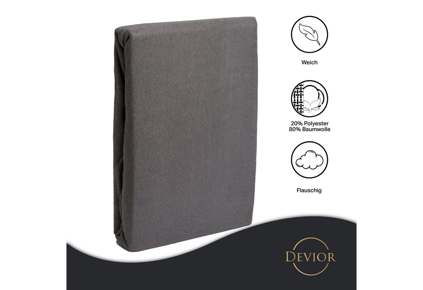Devior Spannbettlaken Frottee 80% Baumwolle 20% Polyester, Winterspannbettlaken mit 160 g/m², Frottee, Gummizug: Rundumgummizug, 90 x 200 cm für Standardmatratz – Bild 3 von 5