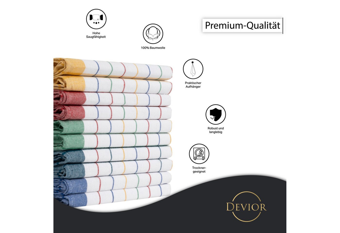 Devior Spültuch aus 100% Baumwolle 50x70 cm, mit Aufhänger, Fusselfrei, 95° Waschbar, (10-tlg., Vielfältig einsetzbar), saugstarke Geschirrhandtücher – für Kont – Bild 5 von 5