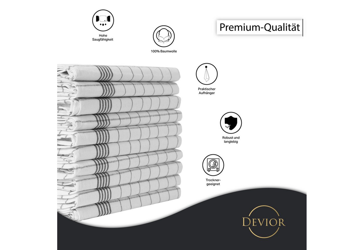 Devior Spültuch aus 100% Baumwolle 50x70 cm, mit Aufhänger, Fusselfrei, 95° Waschbar, (10-tlg., Vielfältig einsetzbar), saugstarke Geschirrhandtücher – für Kont – Bild 5 von 5