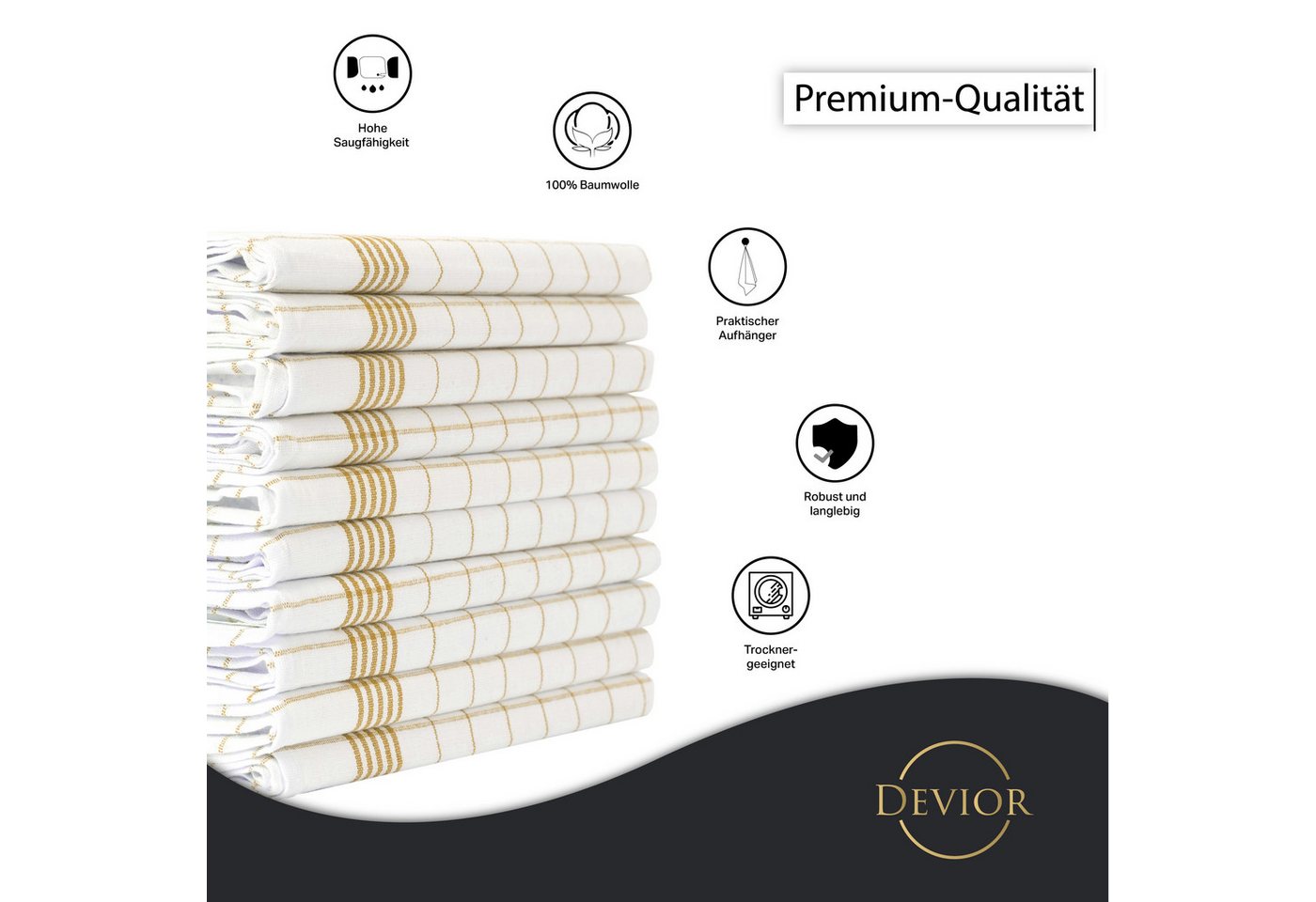 Devior Spültuch aus 100% Baumwolle 50x70 cm, mit Aufhänger, Fusselfrei, 95° Waschbar, (10-tlg., Vielfältig einsetzbar), saugstarke Geschirrhandtücher – für Kont – Bild 5 von 5