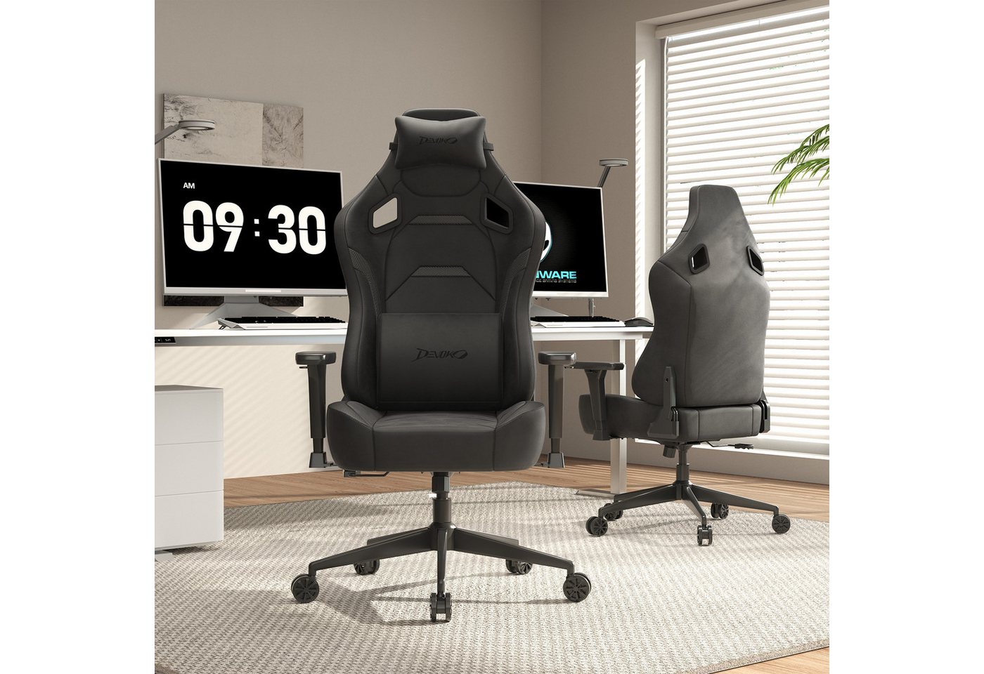Devoko Gaming-Stuhl Luxuriöser Wildlederimitat,Großzügigem Sitz,gaming stuhl 200kg, Verstellbare Rückenlehne 90°–135°,3D-verstellbare Armlehnen – Bild 2 von 5