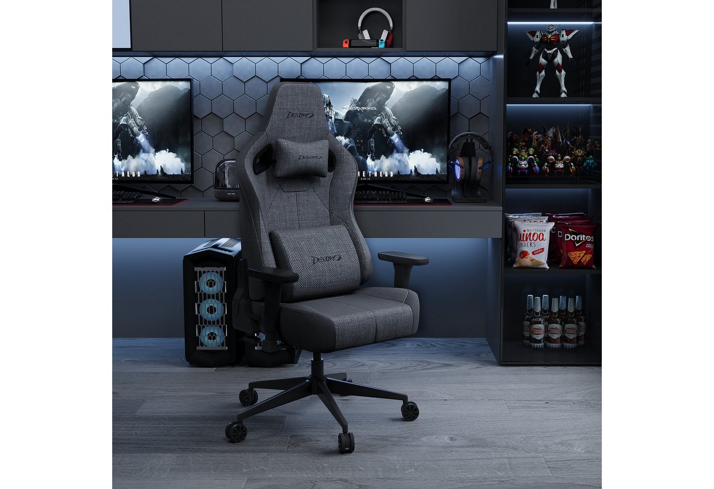 Devoko Gaming-Stuhl Luxuriöser Wildlederimitat,Großzügigem Sitz,gaming stuhl 200kg, Atmungsaktiver Stoff, Memory-Schaum, Leiseroller, Gaslift Stufe 4 – Bild 2 von 5