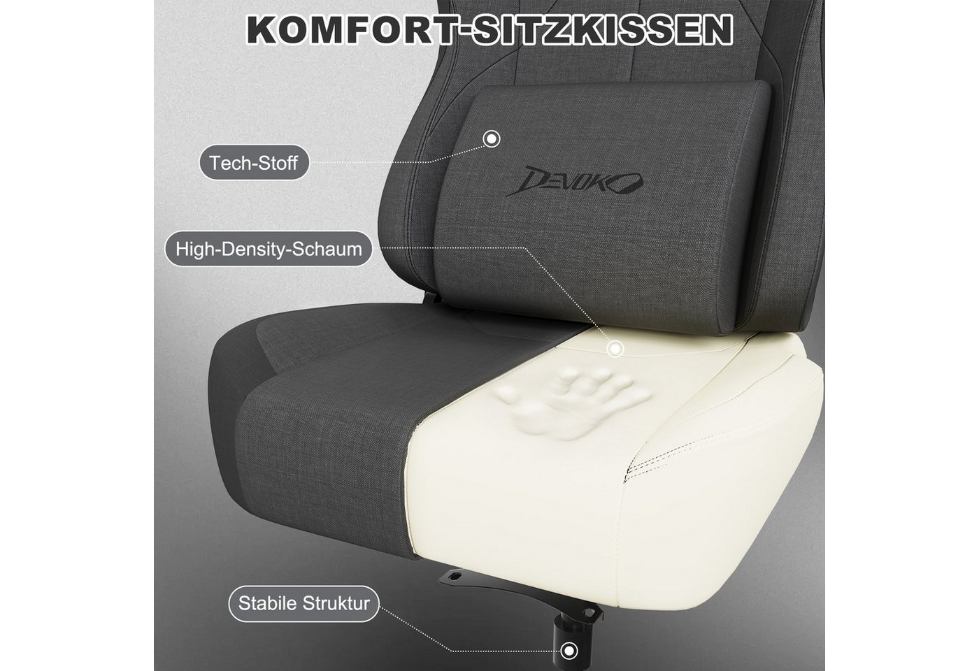 Devoko Gaming-Stuhl Luxuriöser Wildlederimitat,Großzügigem Sitz,gaming stuhl 200kg, Atmungsaktiver Stoff, Memory-Schaum, Leiseroller, Gaslift Stufe 4 – Bild 5 von 5