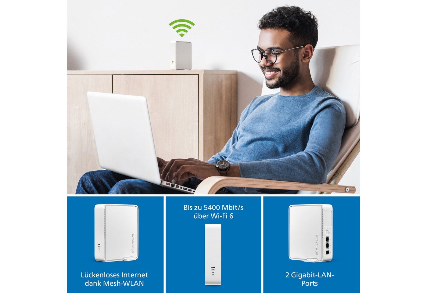 DEVOLO WiFi 6 Repeater 5400 WLAN-Repeater, Mesh WLAN Verstärker Access Point WiFi Booster – Bild 2 von 5