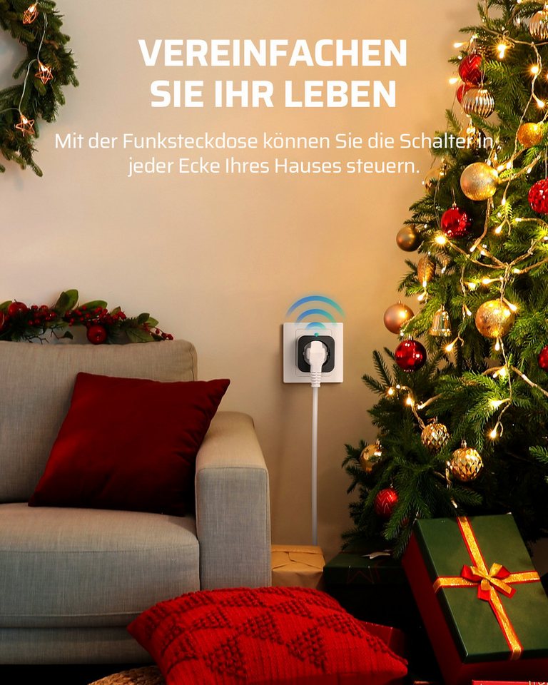 DEWENWILS Funksteckdose mit Fernbedienung, max. 3680 W, 1-St., Erweiterbarer Lichtschalter für Feiertagsdeko, 30M Reichweite – Bild 3 von 5
