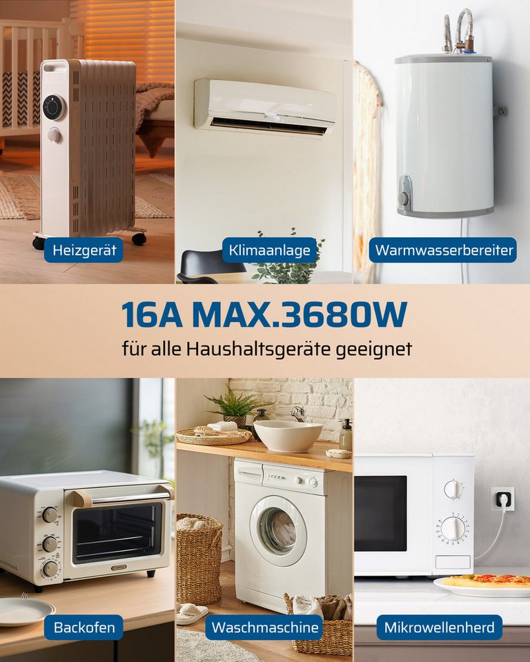 DEWENWILS Funksteckdose mit Fernbedienung, max. 3680 W, 1-St., Erweiterbarer Lichtschalter für Feiertagsdeko, 30M Reichweite – Bild 5 von 5