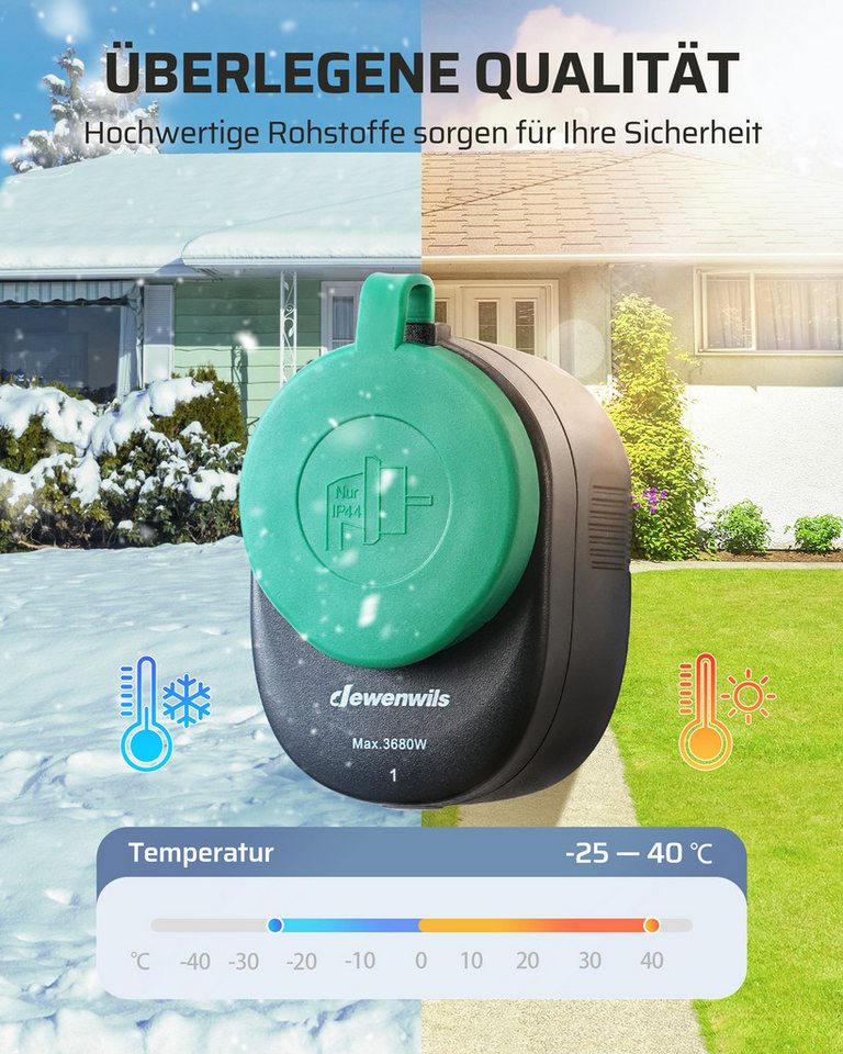 DEWENWILS Funksteckdose mit Fernbedienung, Außen, max. 3680 W, 4-St., Funkstecker für Feiertagsdeko, 30 M Reichweite – Bild 3 von 5