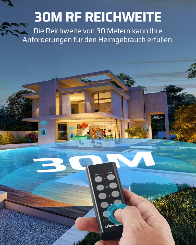 DEWENWILS Funksteckdose mit Fernbedienung, Außen, max. 3680 W, 4-St., Funkstecker für Feiertagsdeko, 30 M Reichweite – Bild 4 von 5