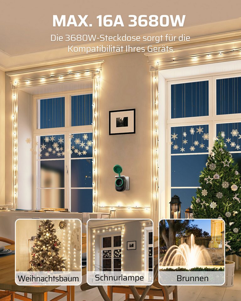 DEWENWILS Funksteckdose mit Fernbedienung, Außen, max. 3680 W, 4-St., Funkstecker für Feiertagsdeko, 30 M Reichweite – Bild 5 von 5