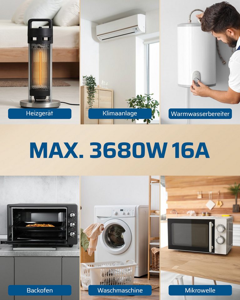 DEWENWILS Funksteckdose mit Fernbedienung, max. 3680 W, 1-St., Funk-Wandschalter, Lichtschalter für Feiertagsdeko, 30m Reichweite – Bild 3 von 5