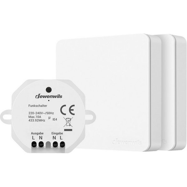 DEWENWILS Licht-Funksteuerung Funkschalter, 230V 10A 2300W, für Schlafzimmer, Innenraum, Wohnzimmer, Keller, Küche, Garage, 2-tlg., Kabelloser Wandschalter, 30m
