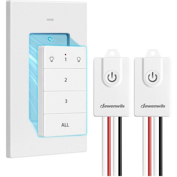 DEWENWILS Licht-Funksteuerung Funkschalter Set, für Schlafzimmer, Kinderzimmer, Büro, Arbeitszimmer, Wohnzimmer, 15A, Funk Wandschalter, Kabellos Funk Lichtscha