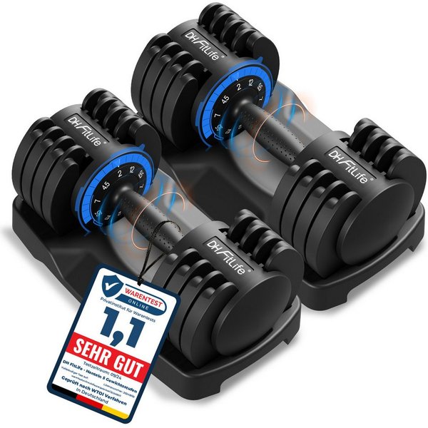 DH FitLife Hantel verstellbare Hanteln, (2 bis 12 KG mit 5 Gewichtsstufen, 2er Set), Kurzhantelset mit platzsparenden Hantelscheiben für Heimtraining