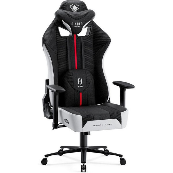 DIABLO CHAIRS Gaming-Stuhl X-Player 2.0 Stoff ergonomisch Honeycomb TiltTech 3D-Armlehnen (TiltTech System, Honeycomb, 3D-Armlehnen, 3 Größen: S/L/XL), Kopfstüt