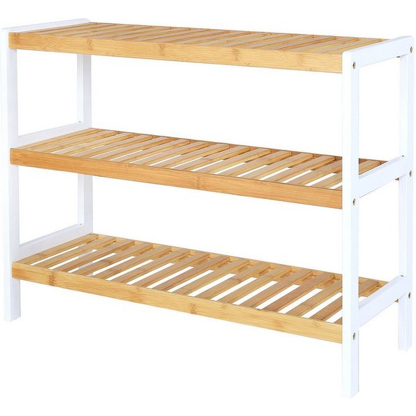 dibea Regal aus Bambus mit 3 Ablageflächen, 70x26x55 cm, natur/weiß, 1-tlg., robust, platzsparend & pflegeleicht