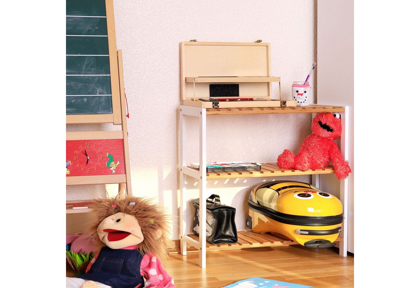 dibea Regal aus Bambus mit 3 Ablageflächen, 70x26x55 cm, natur/weiß, 1-tlg., robust, platzsparend & pflegeleicht – Bild 5 von 5