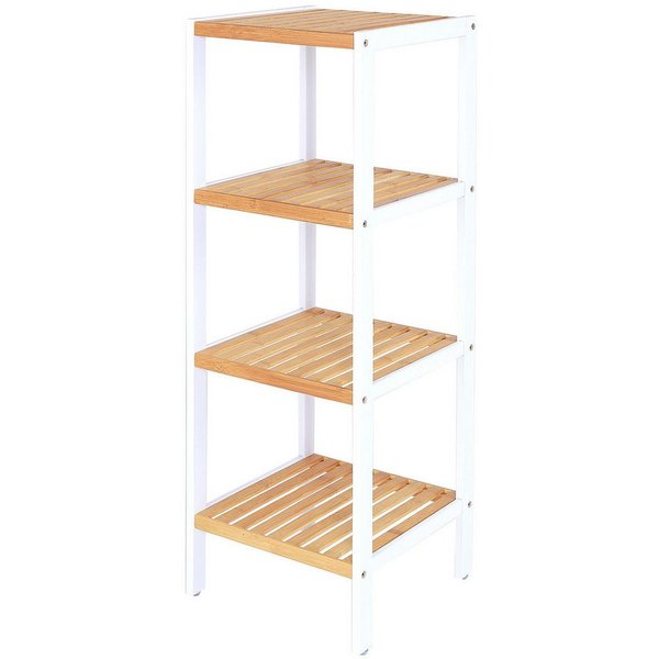 dibea Regal aus Bambus mit 4 Ablageflächen, 33x33x98 cm, natur/weiß, 1-tlg., robust, platzsparend & pflegeleicht