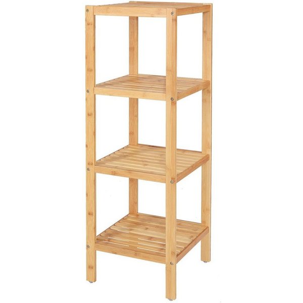 dibea Regal aus Bambus mit 4 Ablageflächen, 33x33x98 cm, natur, 1-tlg., robust, platzsparend & pflegeleicht