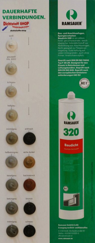 Ramsauer Dichtstoff Ramsauer 320 Baudicht Hybrid Dichtstoff 310ml Kartusche, gebrauchsfertig, Dichtstoff für Bau- und Anschlussfugen, Spenglerarbeiten. – Bild 2 von 4