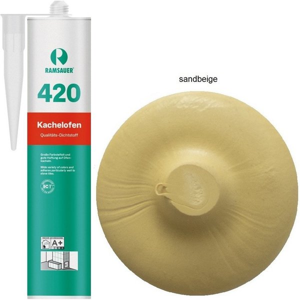 Ramsauer Dichtstoff Ramsauer 420 Kachelofen Acryl Dichtstoff 310ml Kartusche sandbeige, gebrauchsfertig, geruchsneutral, hitzefest und brandbeständig, siliconfr