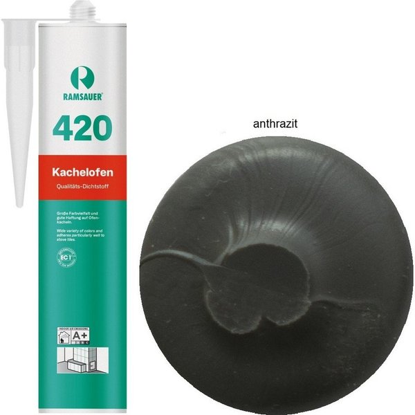 Ramsauer Dichtstoff Ramsauer 420 Kachelofen Acryl Dichtstoff 310ml Kartusche anthrazit, gebrauchsfertig, geruchsneutral, hitzefest und brandbeständig, siliconfr