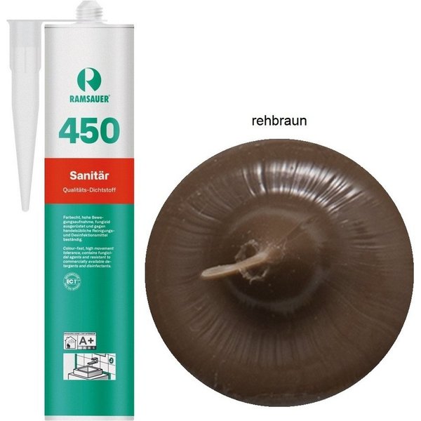 Ramsauer Dichtstoff Ramsauer 450 Sanitär Silikon Dichtstoff 310ml Kartusche rehbraun, gebrauchsfertig, chemisch widerstandsfähig, schnellhärtend, UV-beständig, 