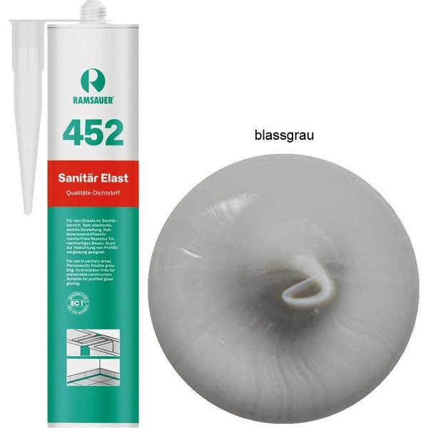 Ramsauer Dichtstoff Ramsauer 452 Sanitär Elast Silikondichtstoff 310ml Kartusche Blassgrau, gebrauchsfertig, Gute Haftung auf glatten Oberflächen, Innen und Aus