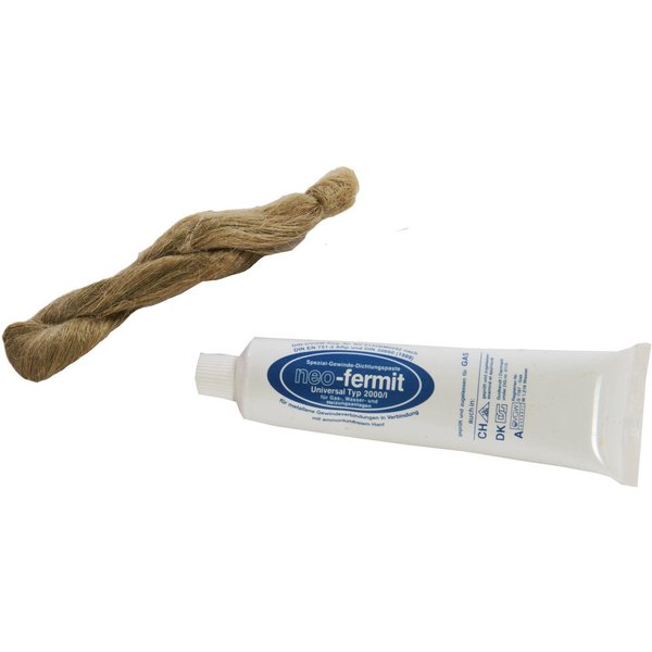Fermit Dichtungskitt Dichtungshanf 50g + neo-fermit Dichtungspaste 90g 01061, (Neo Fermit 90 g Tube und 50 g Mazzoni-Flachs Zopf)