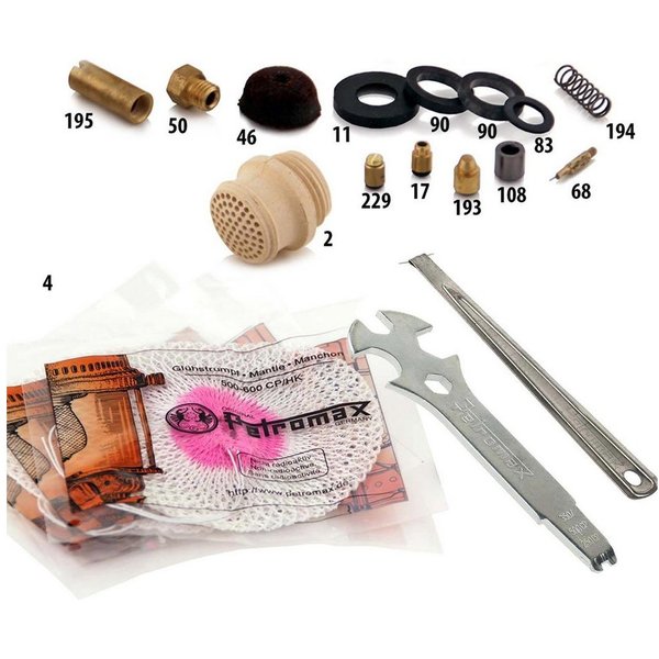 Petromax Dichtungsring Petromax Verschleißteile HK500, HK350 Starklichtlampe (Spar-Set, 19-St., Ersatzteile m. Werkzeug), 19 x Teile-Reparatur-Set