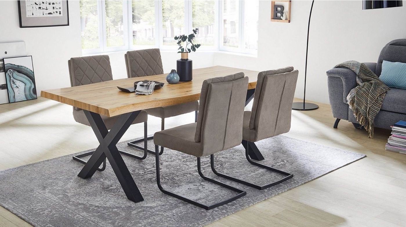 Die Möbelfundgrube® Baumkantentisch MARLON / Baumkantenoptik 160 cm oder 200 cm / Wildeiche, 50 mm Tischplatte / X-Gestell schwarz Metall gepulvert / Industrial – Bild 2 von 5