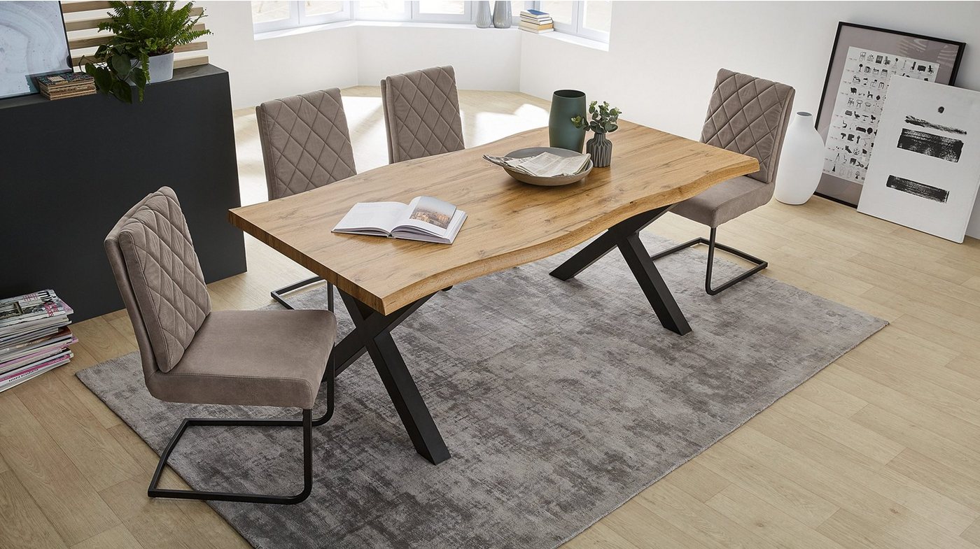 Die Möbelfundgrube® Baumkantentisch MARLON / Baumkantenoptik 160 cm oder 200 cm / Wildeiche, 50 mm Tischplatte / X-Gestell schwarz Metall gepulvert / Industrial – Bild 5 von 5