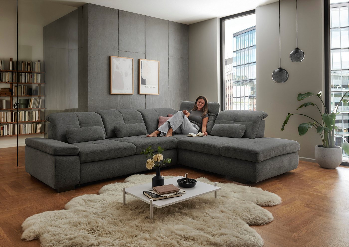Die PlanBar Ecksofa MP-IN16012 L-Form mit Federkern-Polsterung, inkl. Sitztiefenverstellung, optional mit Funktionen – Bild 2 von 5