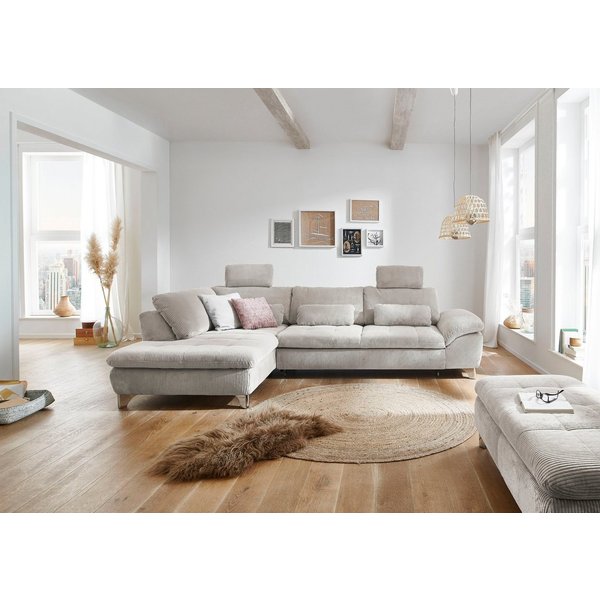 Die PlanBar Ecksofa Ottomane MP-IN14007 L-Form, Breite 306 cm, wahlweise mit Schlaffunktion und verstellbaren Kopfstützen, in Cord