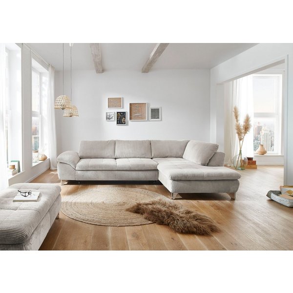 Die PlanBar Ecksofa Ottomane MP-IN14007 L-Form, Breite 306 cm, wahlweise mit Schlaffunktion und verstellbaren Kopfstützen, in Cord