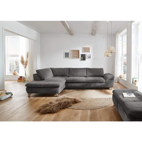 Die PlanBar Ecksofa Ottomane MP-IN14007 L-Form, Breite 306 cm, wahlweise mit Schlaffunktion und verstellbaren Kopfstützen, in Cord