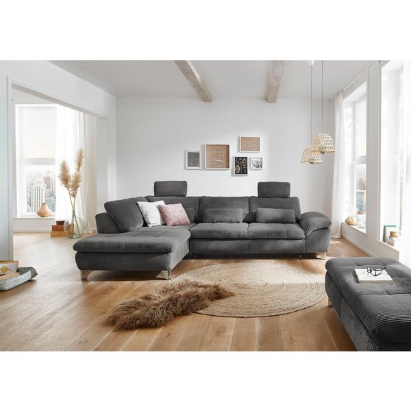 Die PlanBar Ecksofa Ottomane MP-IN14007 L-Form, Breite 306 cm, wahlweise mit Schlaffunktion und verstellbaren Kopfstützen, in Cord
