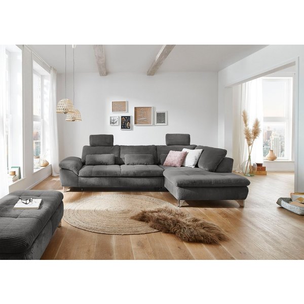 Die PlanBar Ecksofa Ottomane MP-IN14007 L-Form, Breite 306 cm, wahlweise mit Schlaffunktion und verstellbaren Kopfstützen, in Cord