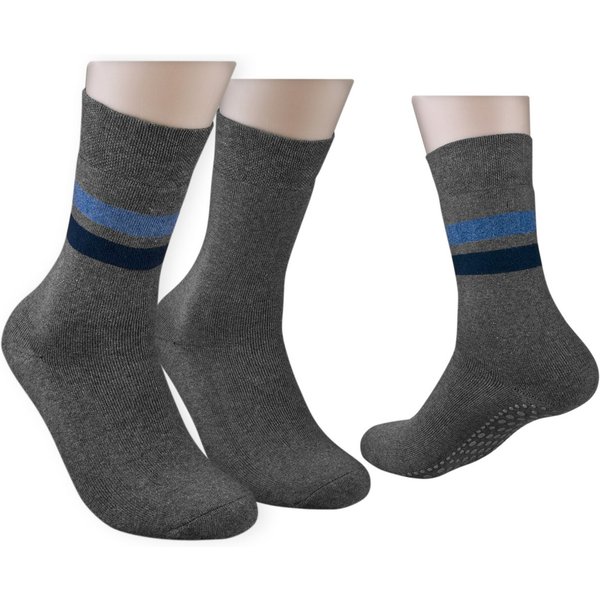 Die Sockenbude ABS-Socken STOPPER (Bund, 2-Paar, grau) mit breitem Bund ohne Gummirand vollfrottee