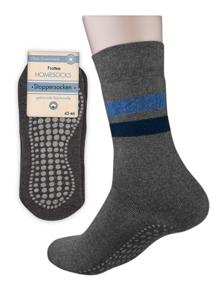 Die Sockenbude ABS-Socken STOPPER (Bund, 2-Paar, grau) mit breitem Bund ohne Gummirand vollfrottee – Bild 3 von 3