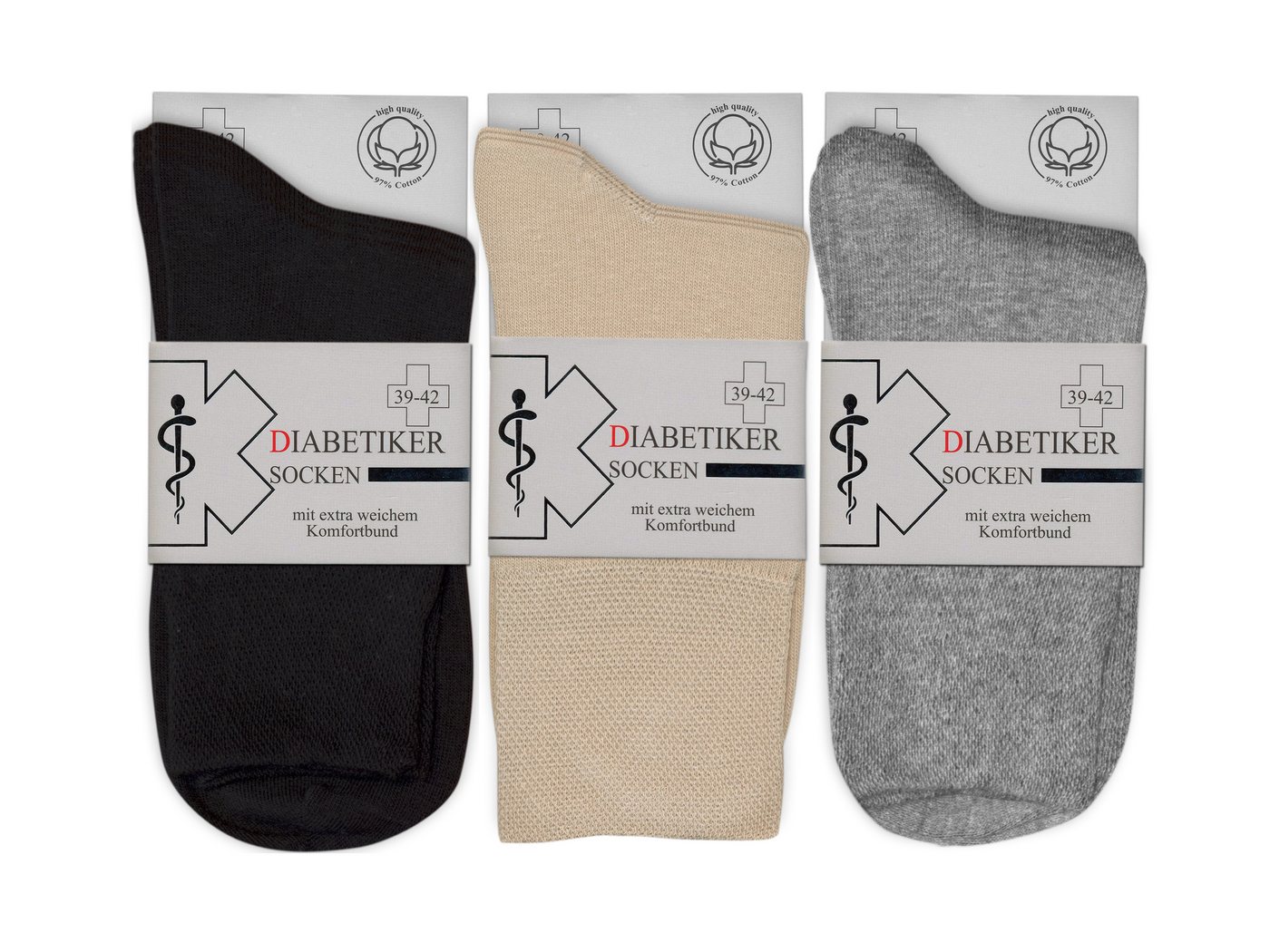 Die Sockenbude Diabetikersocken EXTRA (Bund, 3-Paar, grau beige schwarz) garantiert ohne Gummi – Bild 3 von 3