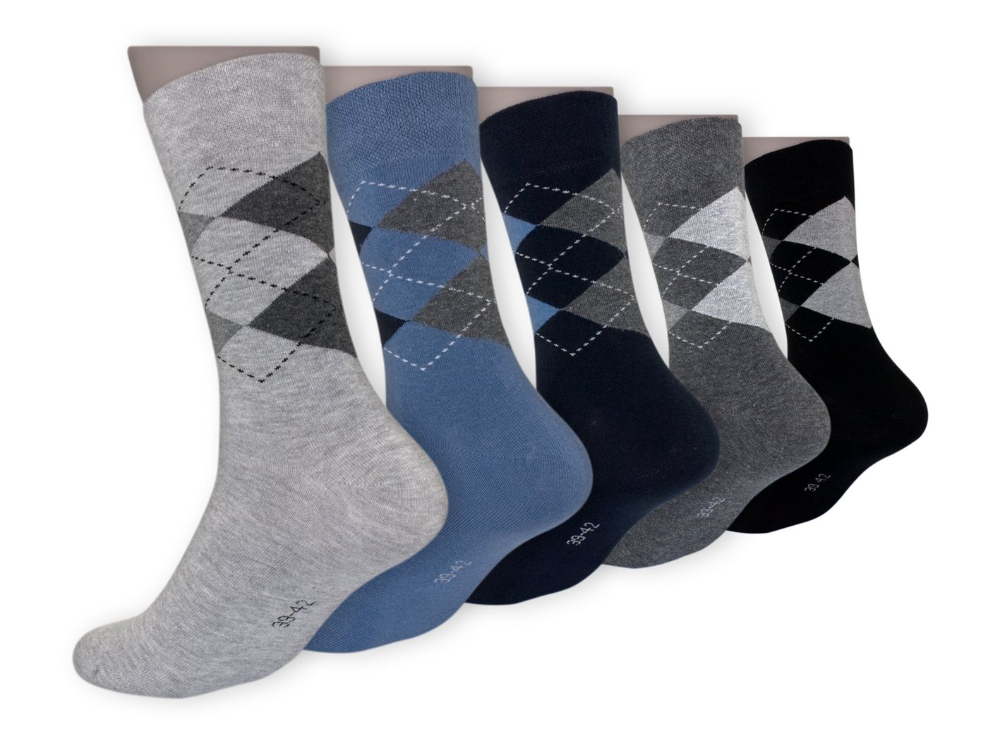 Die Sockenbude Freizeitsocken JACQUARD (Bund, 5-Paar, schwarz grau blau) Komfortbund – Bild 2 von 5