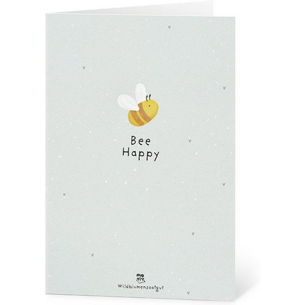 Die Stadtgärtner Grußkarte Wachsende Grußkarte mit Saatgut, Bee happy, Zum Einpflanzen, mit Wildblumensamen, innen unbedruckt