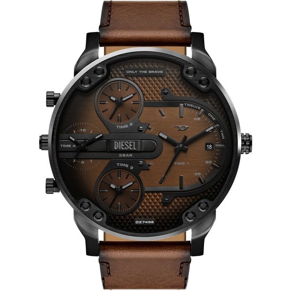 Diesel Quarzuhr Mr. Daddy Slim DZ7492, Armbanduhr, Herrenuhr, Lederarmband, analog, Tag, mehrere Zeitzonen