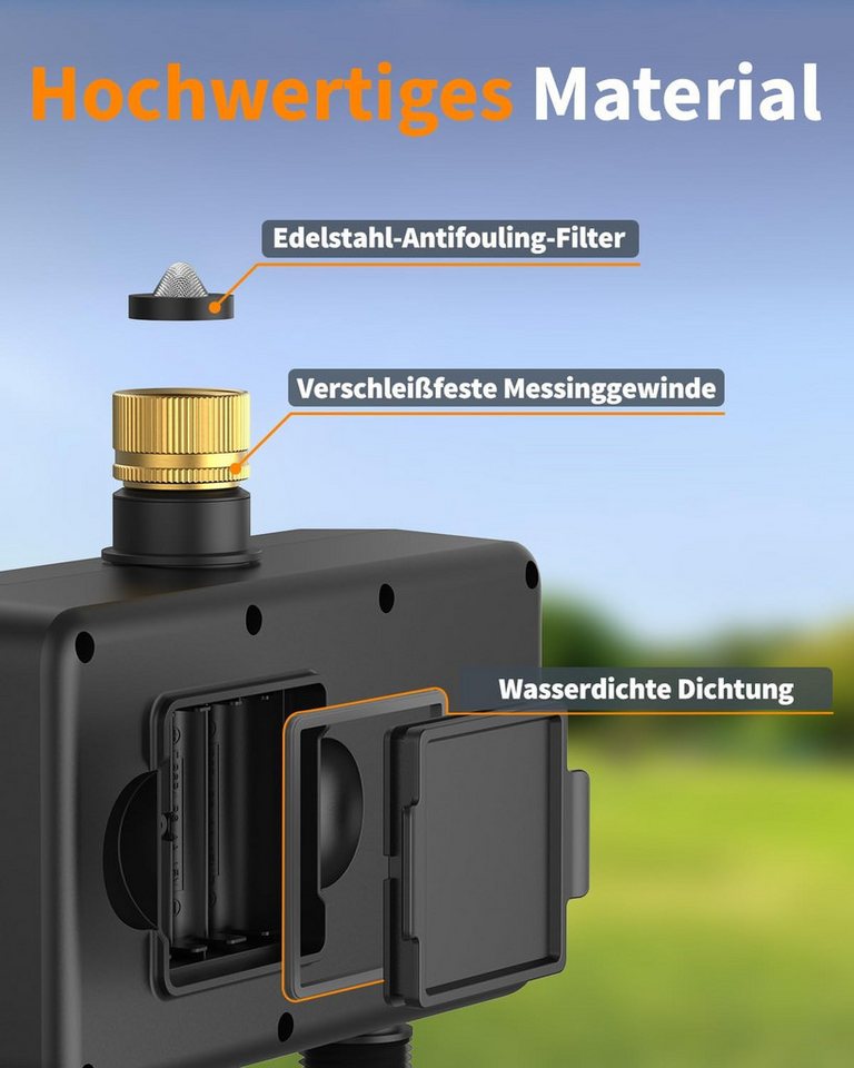 Diivoo Bewässerungssystem Bewässerungscomputer 4 Ausgänge WLAN mit Messingeinlass mit WLAN, APP – Bild 2 von 5