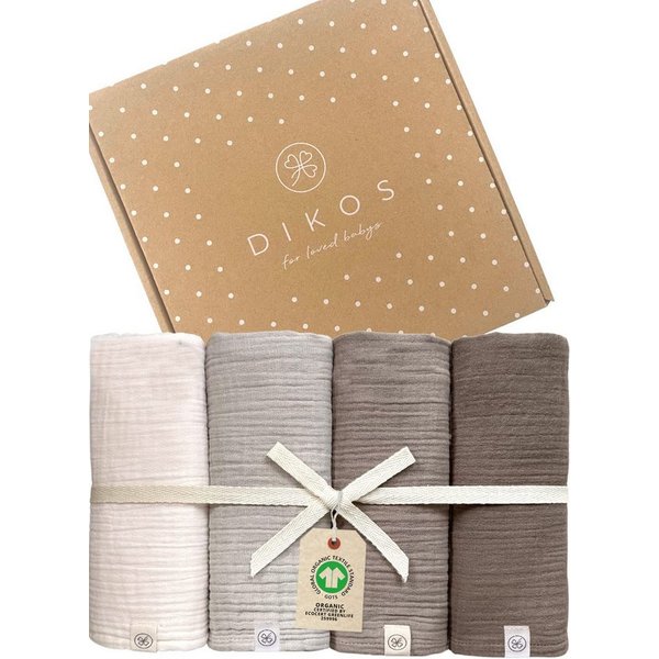 Babydecke Spucktücher, Mulltücher 4er-SET, 64x64 100% GOTS BIO-Baumwolle, DIKOS, PREMIUM Qualität atmungsaktiv, nachhaltig, plastikfrei, kuschelweich