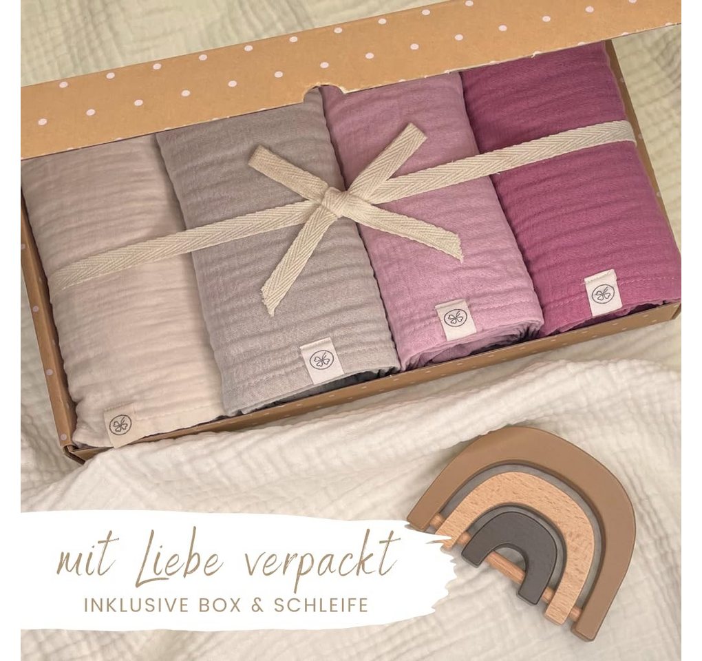 Babydecke Spucktücher, Mulltücher 4er-SET, 64x64 100% GOTS BIO-Baumwolle, DIKOS, PREMIUM Qualität atmungsaktiv, nachhaltig, plastikfrei, kuschelweich – Bild 4 von 5