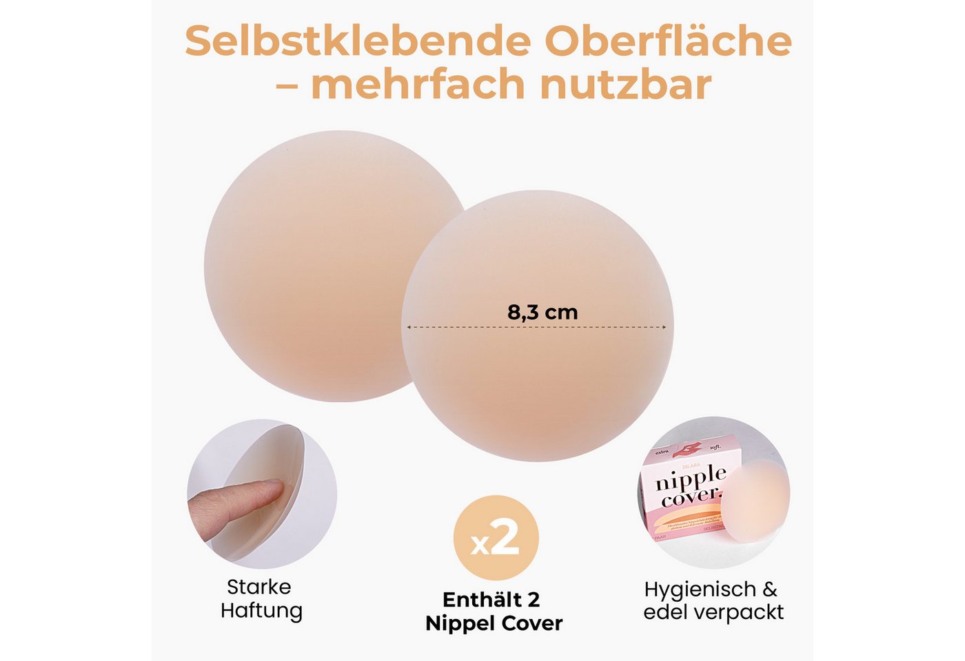 Dilara BH-Einlagen Nippelpads, Wiederverwendbare & Unsichtbare Silikon Pads, wasserfest, 4 Silikon Nippelabdeckungen - hautfreundlich & atmungsaktiv – Bild 4 von 5